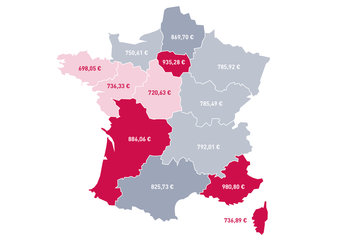 Dépenses médicales annuelles par régions françaises en 2020