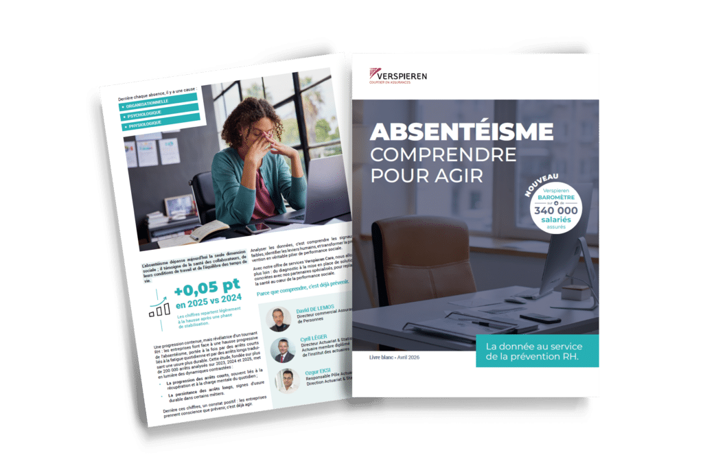 Couverture du baromètre absentéisme 2026 Verspieren présentant une analyse des taux d’absentéisme en entreprise