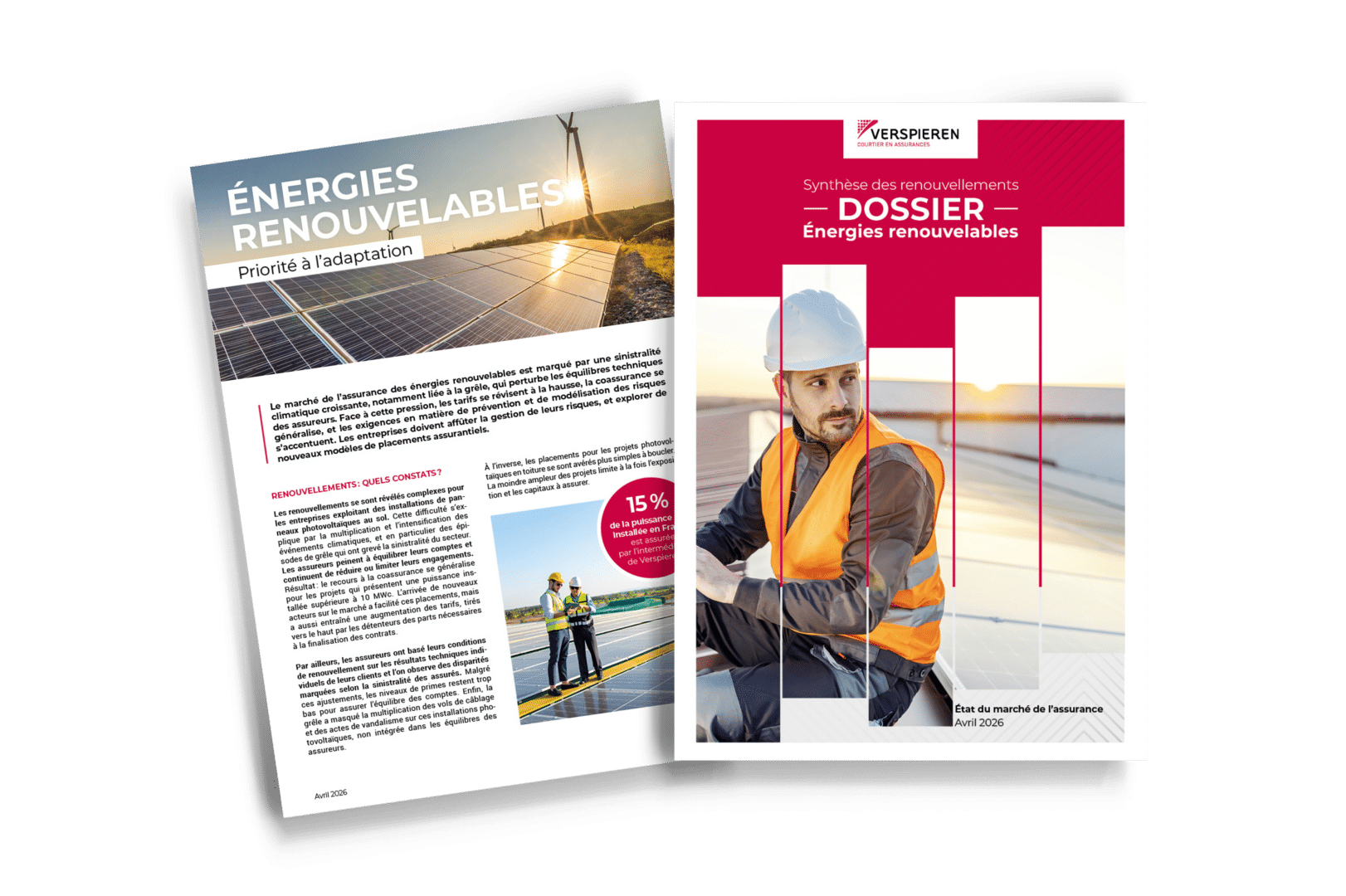 Couvertures de document éditorial sur l’assurance énergies renouvelables et les renouvellements 2026