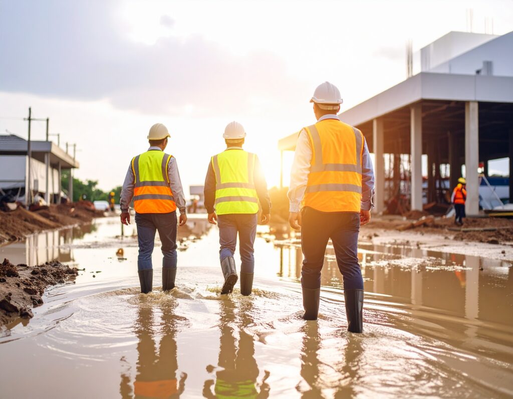 Inspection d’un site industriel après une inondation sur un chantier