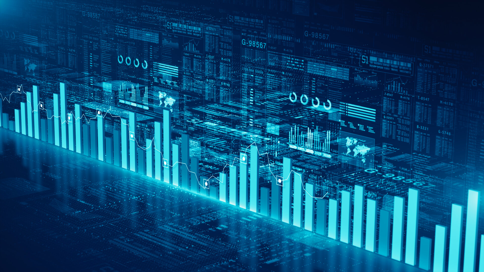 Graphique financier numérique représentant des indicateurs de performance et de risque.